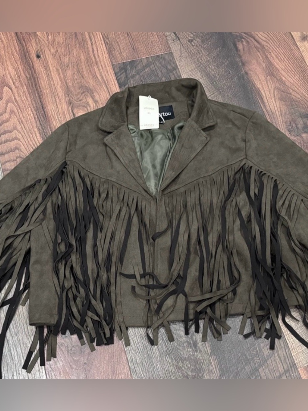 Chartou NWT Fringed Faux Suede Jacket - Olive in size XL